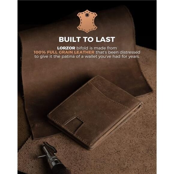 Mens Wallet with AirTag Holder, Bifold Full Grain Leather AirTag Wallet - Picture 6 of 7